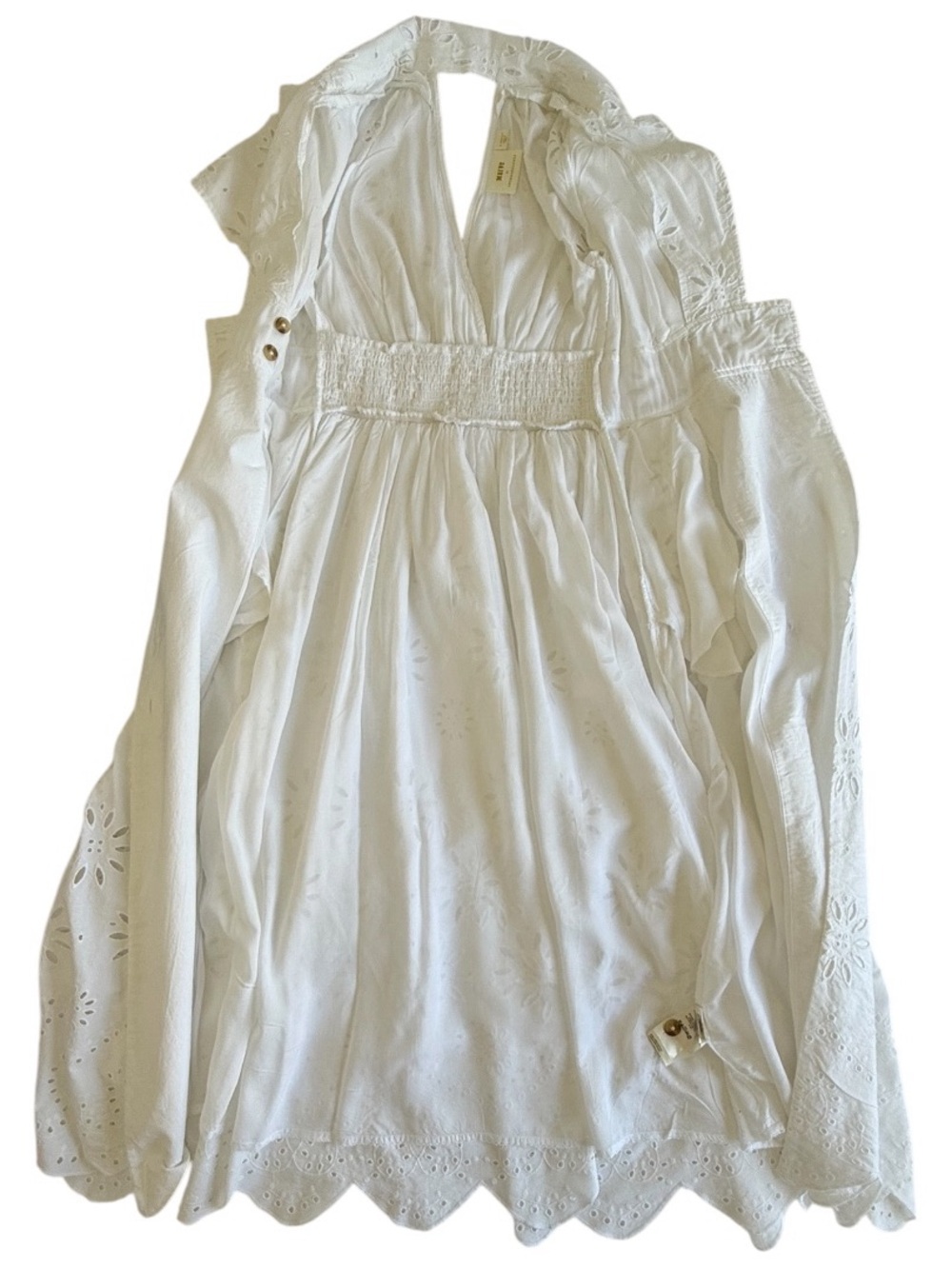 Maeve Anthropologie Eyelet Wrap Midi Dress XS White Cotton Resort Vacation - Picture 6 of 16